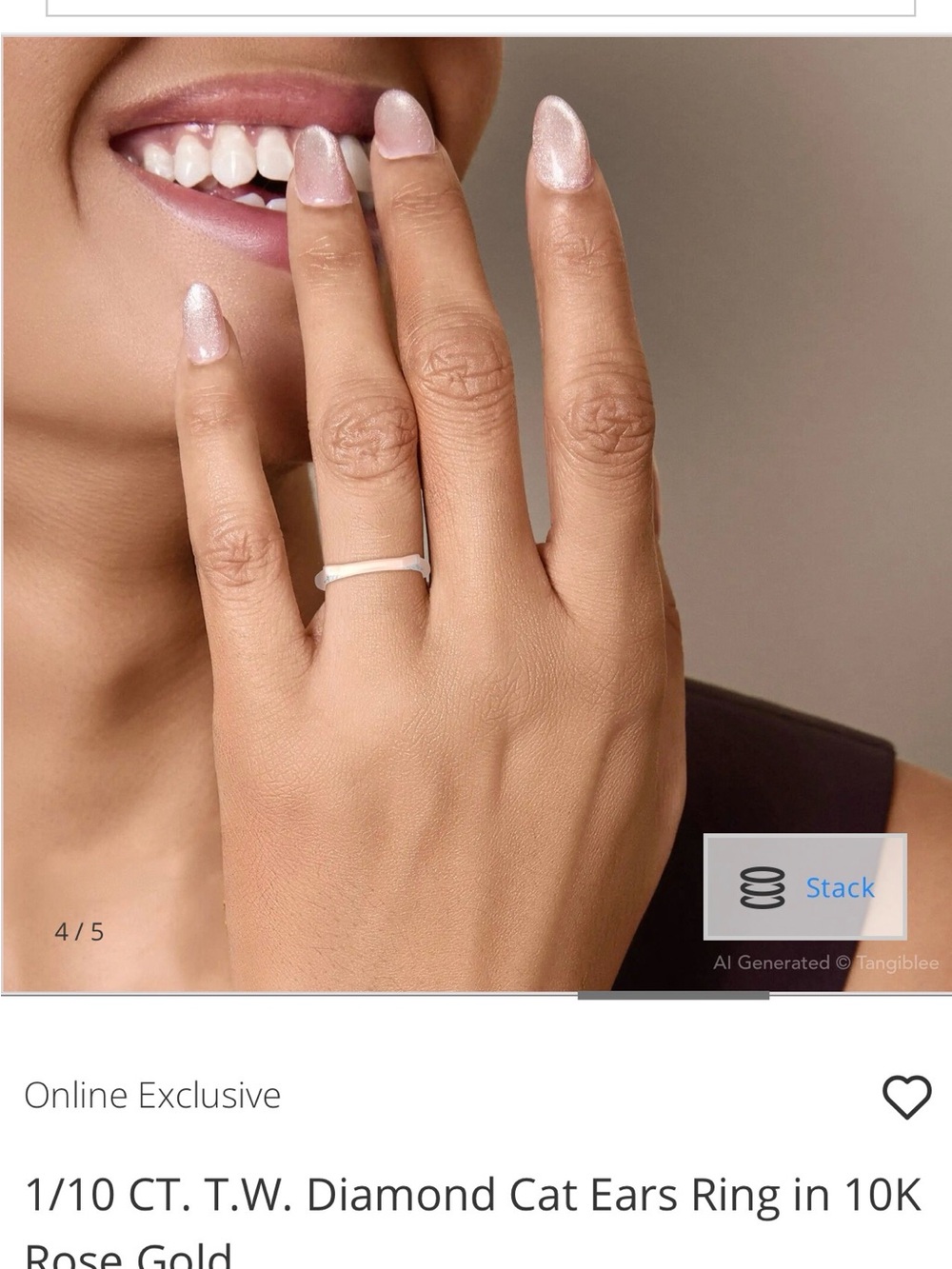 Solid Rose Gold Cat Ear Ring with diamonds
Purchased from Zales